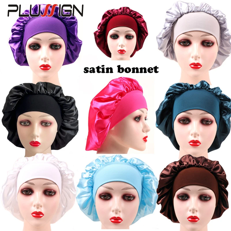 Bonnet en Satin noir uni avec Logo personnalisé, 20 pièces, 6Cm de large, chapeau en soie pour le soin des cheveux, unisexe