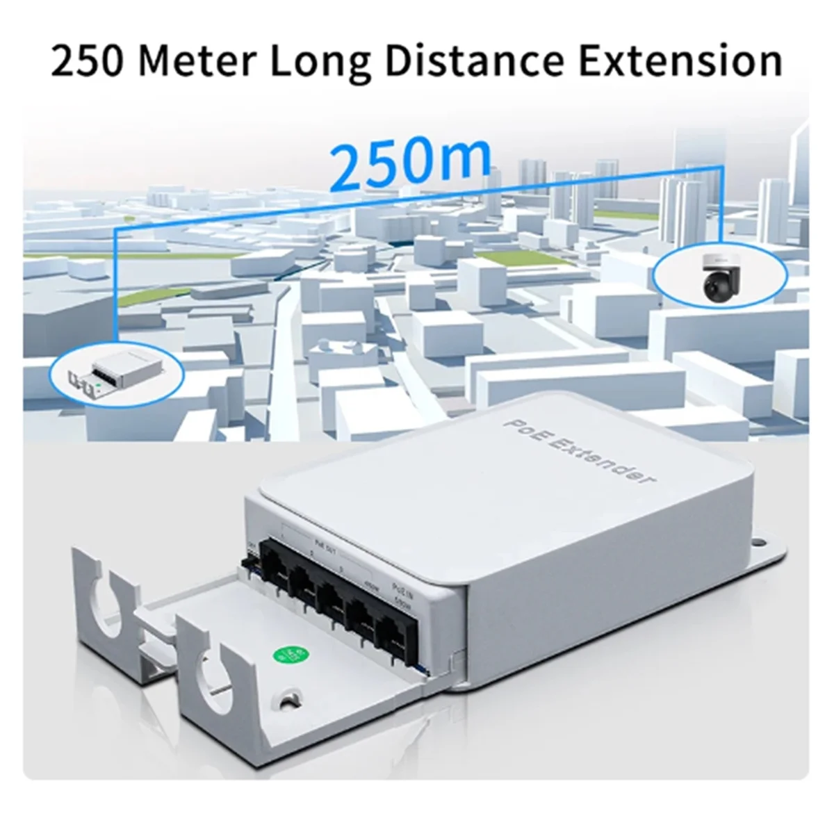 AD41-5 พอร์ตกันน้ํา POE Extender 4 พอร์ต Repeater 1000Mbps เครือข่ายกลางแจ้ง IP55 VLAN 44-57V สําหรับกล้อง POE ไร้สาย