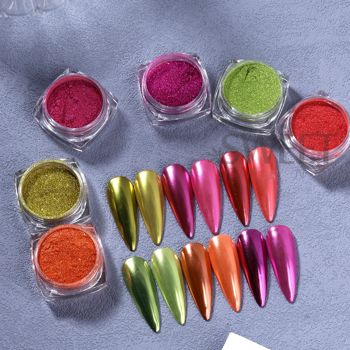 6pcs Silk White Magic Mirror Nail Glitter Powder Bright Colorful Metallic Rubbing Pigment DIY Chrome Dust Manicure Accessories