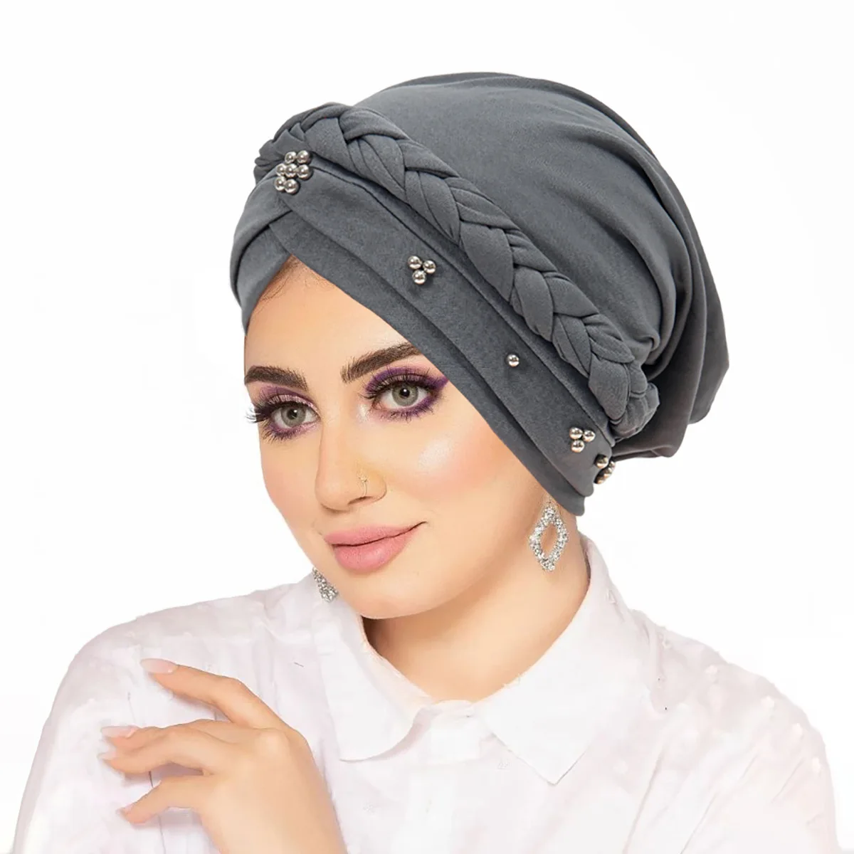 

2025 мусульманских женщин, тюрбан с косой, платок, капот, внутренний хиджаб, шапка с бусинами, химиотерапевтическая шапка, Femme Musulman, повязка на голову, Turbante Mujer