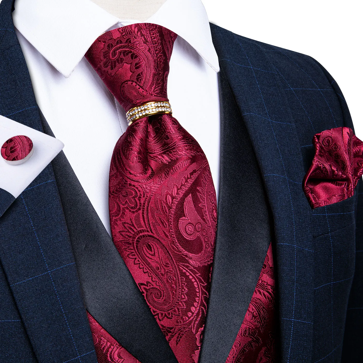 Pocket Square Set - Zestaw 5 elementów: bordowa kamizelka z
