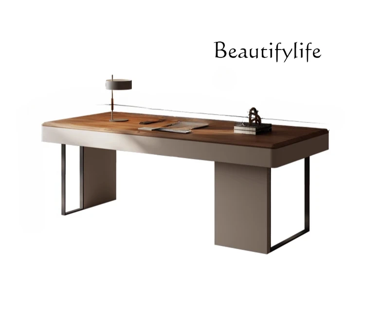 

Walnut color modern simple solid wood desk Italian light luxury high-end study boss desk