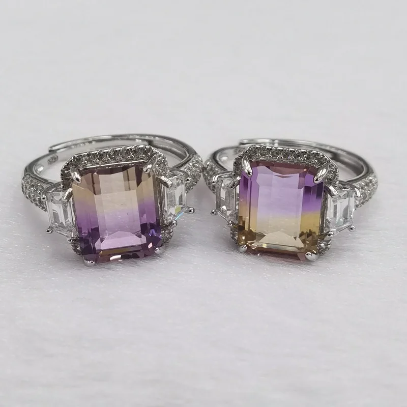 SACE GEMS Luxury Resizable 100%925 Sterling Silver Sparkling 8*10mm Ametrine Wedding Rings Party Fine Jewelry Gifts Wholesale