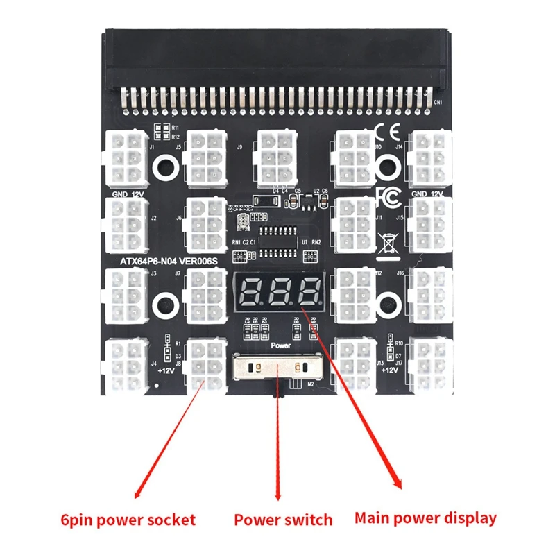 3X Breakout Board 17 Port 6Pin LED Display Power Module Server Card Adapter For HP 1200W 750W PSU GPU Miner Mining BTC