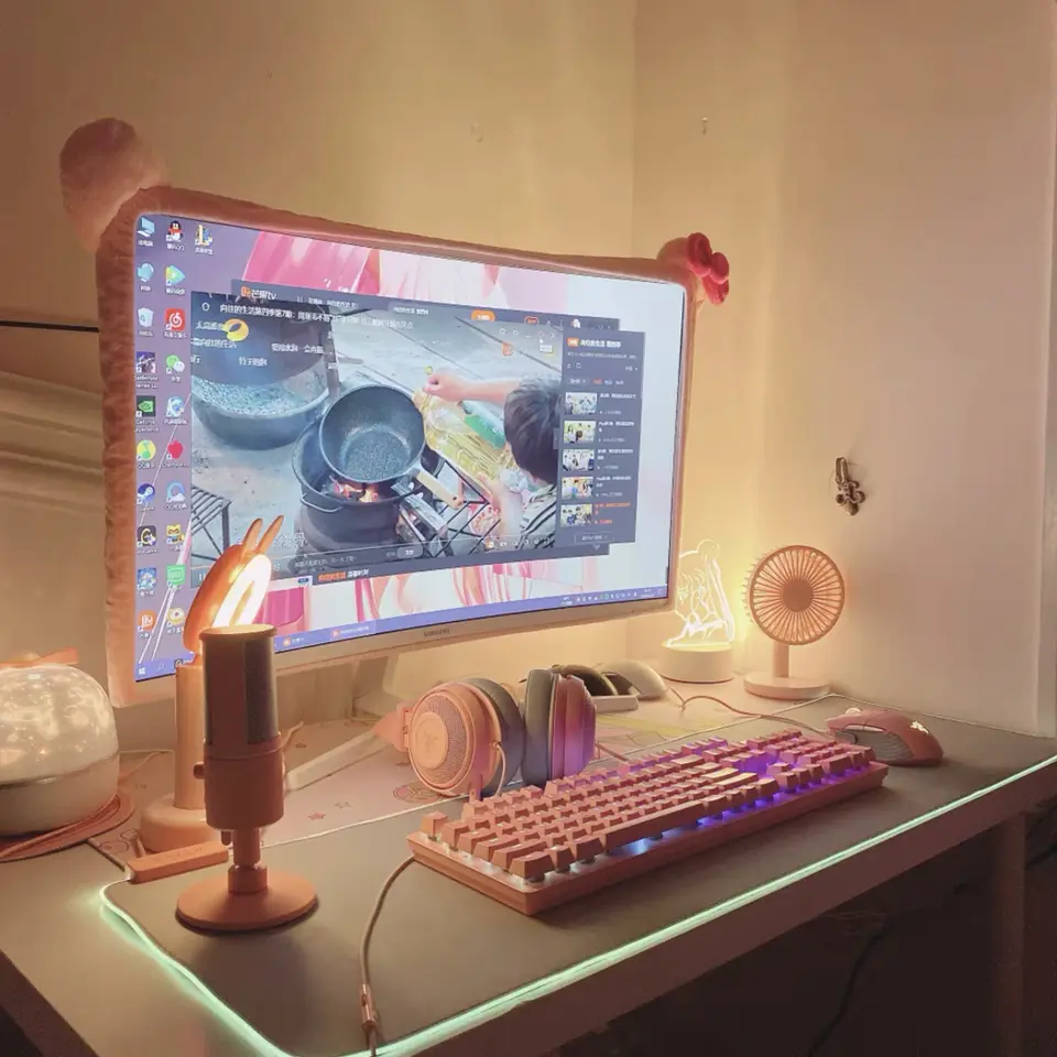 Pink Cute Fabric Computer Frame Cover With Elastic Pen Pocket And Bow ...