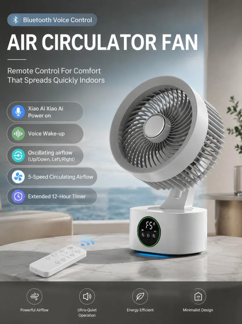 

Smart Voice USB Oscillating Fan with Air Circulation Timer, Portable Spacesaving for Student Dorm Outdoor Desktop,Equipped With