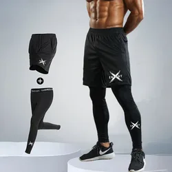 Compression Running Pants Men's 2 in 1 Quick Dry Athletic Workout Sweatpants Shorts Gym Leggings