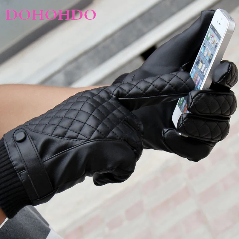 قفازات الخريف والشتاء الرجال قفازات جلدية Pu قفازات شاشة اللمس الرياضة في الهواء الطلق الدفء الدراجات قفازات سوداء Guantes Para Motos #4