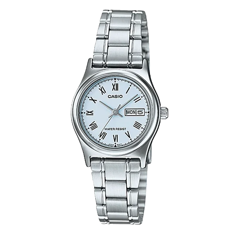 CASIO LTP-V006D Quartz Watch for Women, Stainless Steel Bracelet, Dual Day & Date Calendar, 30M Waterproof, Elegant Daily & Offi