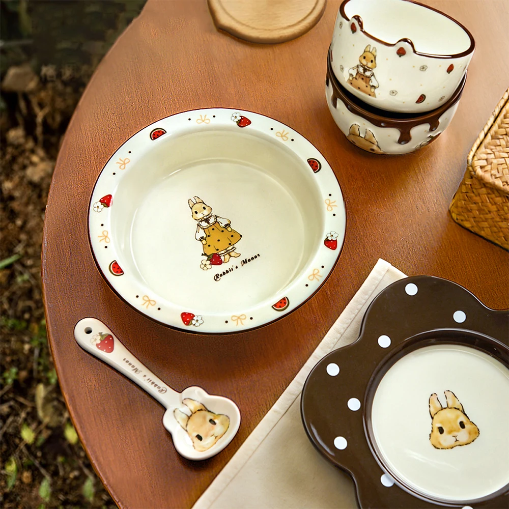 Glutinous Rice Rabbit Ceramic Rice Bowl Home 2025 New High Beauty Dishes Cute Dining Noodles in Soup Bowl Dishes Ramen Bowl