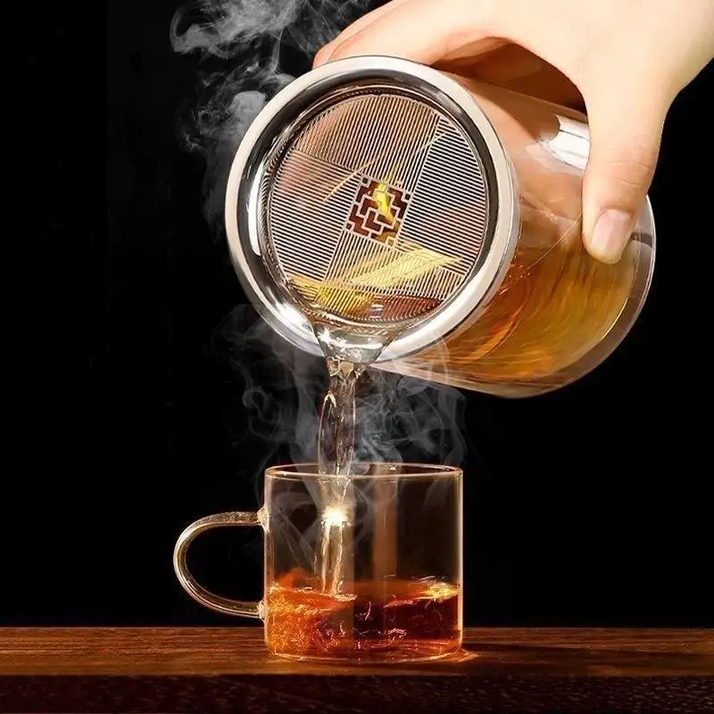 2026 New Double-Layer Glass Teapot Scalding Protective Tea Set For Individual Drinking In The Office