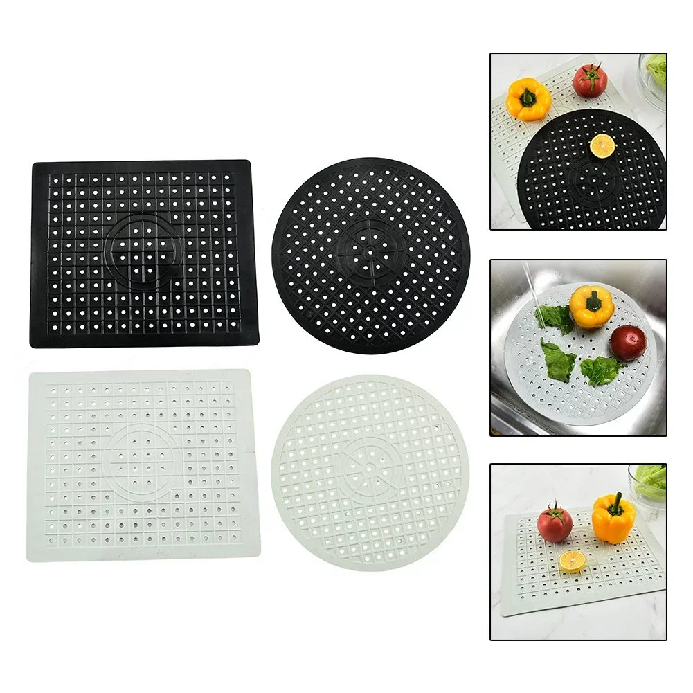 Esteira de isolamento de cozinha, Rubber Sink Drain Pad, impermeável e antiderrapante, circular, retângulo, talheres Pad, branco, preto