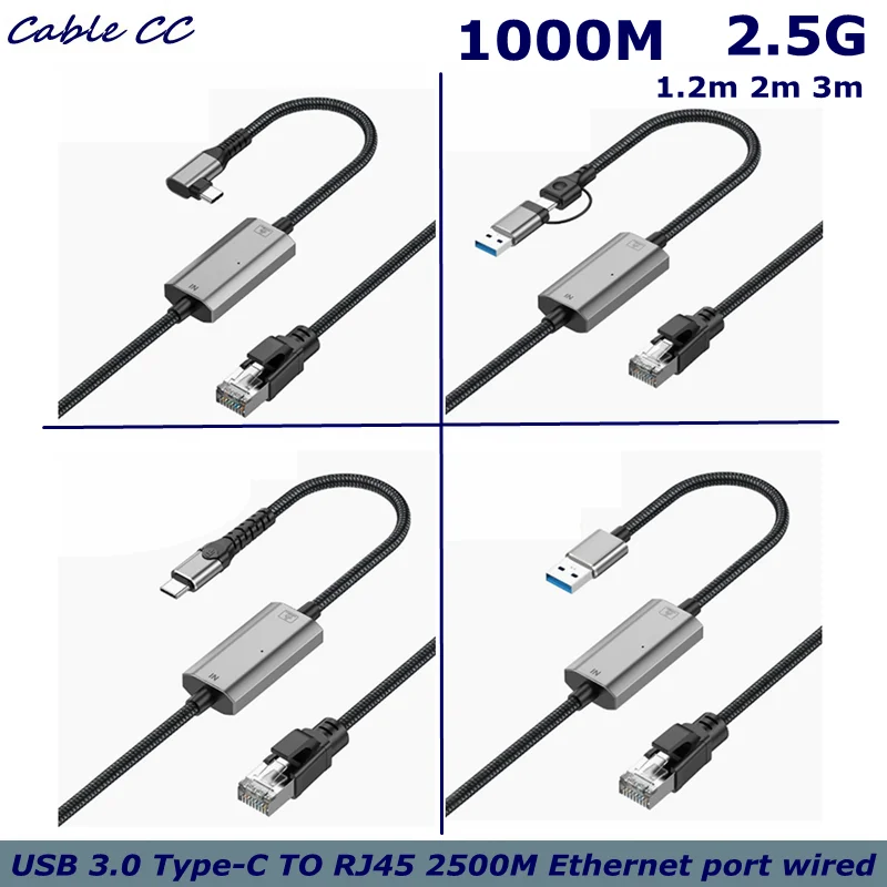 RJ45 Network Card USB 3.0 Type-C to Gigabit 2500M Ethernet Port Wired 2.5G Ethernet External Drive Free Network Conversion