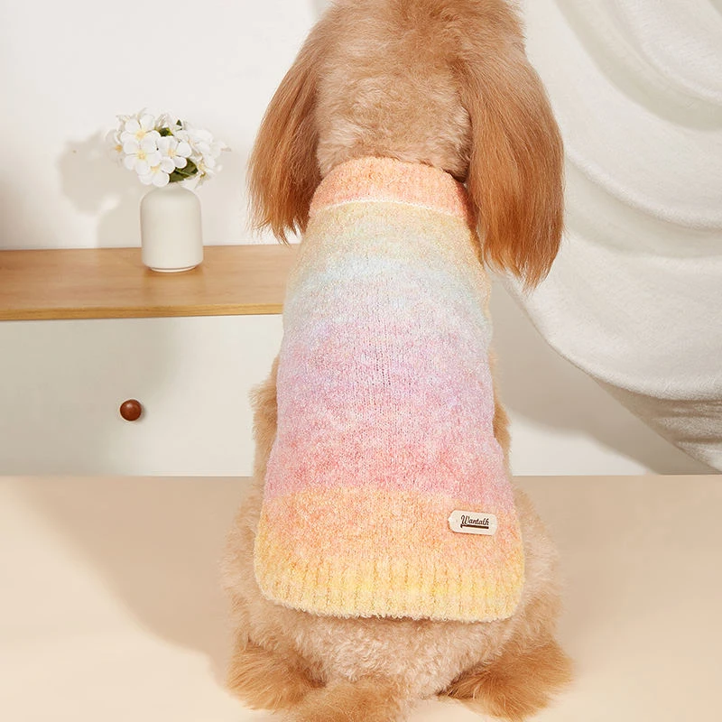 Trendy Puppy Fluffy Sweaters for Small Dogs Pink Luxury Pullover Medium Dog Girl Turtleneck Autumn Winter Knitted Fleece Sweater