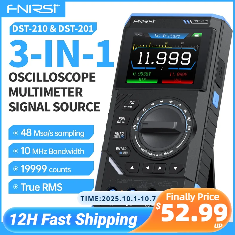 FNIRSI DST-210 y DST-201 3 en 1 multímetro Digital osciloscopio fuente de señal 19999 recuentos 10MHz/1MHz herramientas de electricista portátiles
