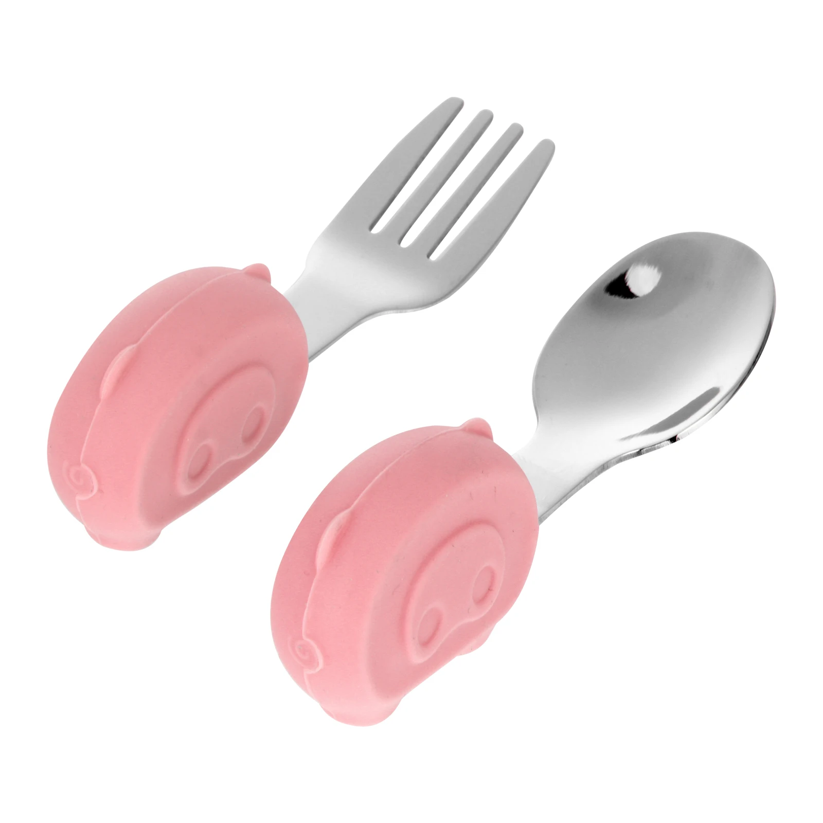 

2 шт., набор ложек и вилок из нержавеющей стали для малышей, силиконовая ручка, тренировочная посуда для малышей, короткая ручка, практика еды