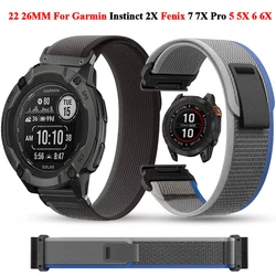 Garmin Instinct 2X Solar Fenix 7 7X 6X 6Pro 5X 5 Epix2 용 퀵 핏 교체 시계 밴드 스트랩, 나일론 팔찌, 22mm, 26mm