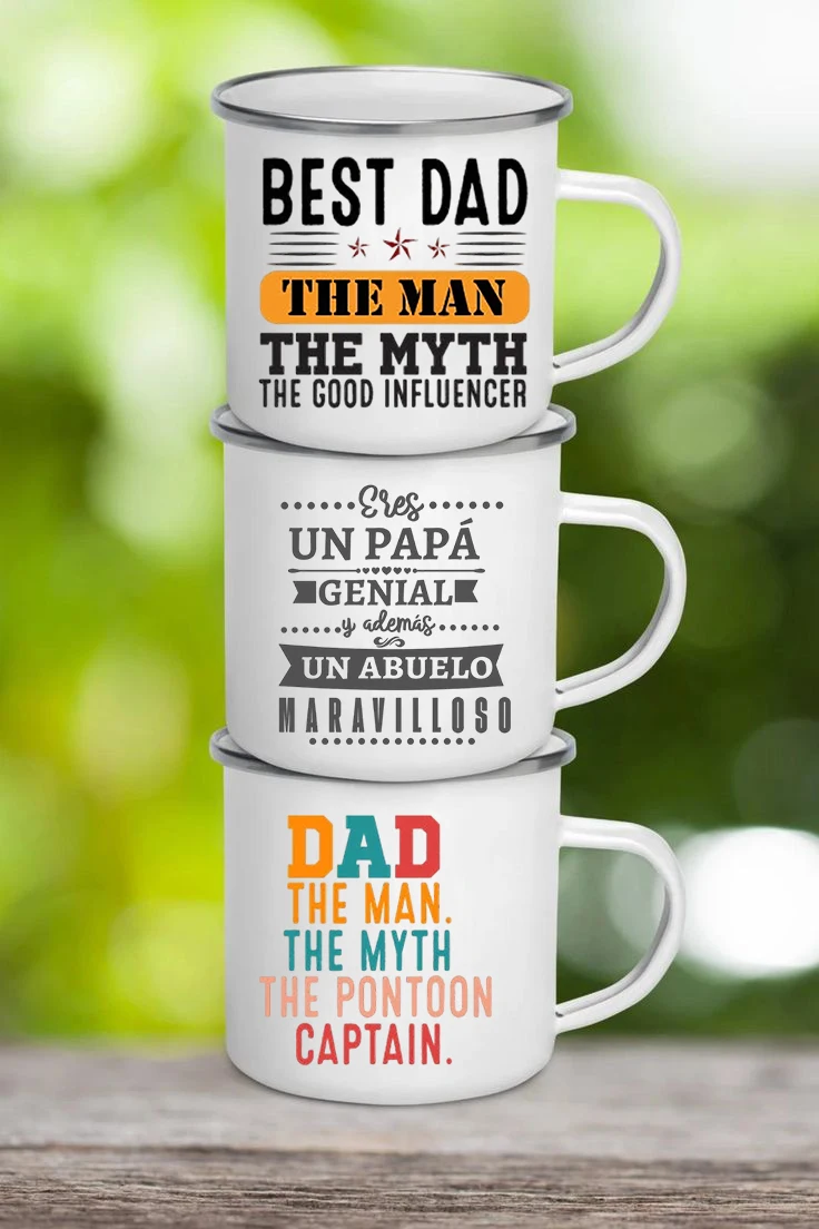 BEST DAD THE MAN THE MYTH THE GOOD INFLUENCER Enamel Mug Coffee,Personalized Enamel Mug,Fun Father's Day Gift