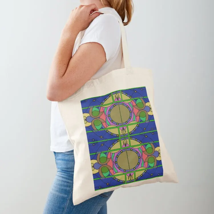 

Stained Glass Window Design with Dark Blue Background Tote Bag shopping bags foldable shopping bag logo Custom bag Shopper