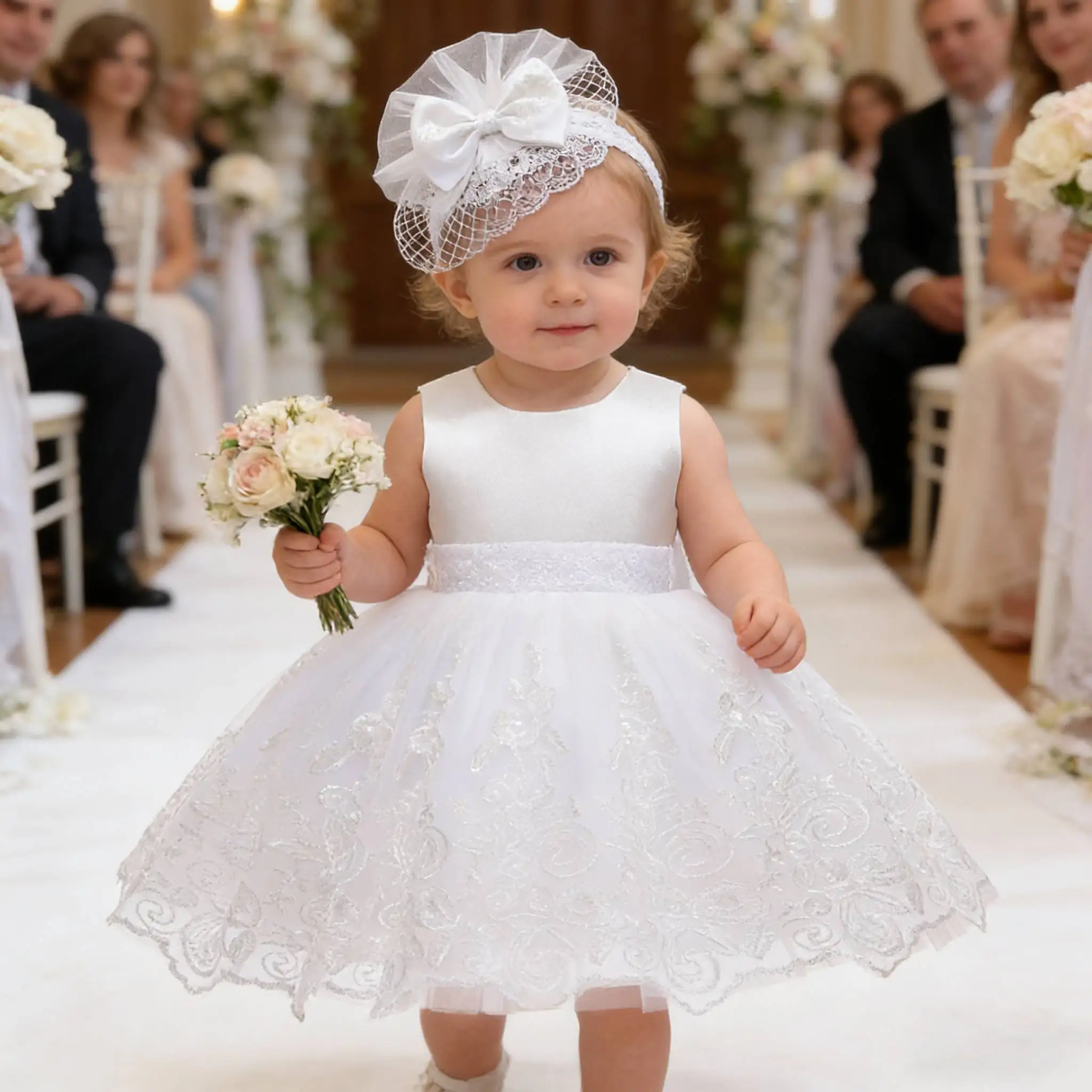 2026 Baptismal Baby Girl Dress Infant Toddler Birthday Party Dress Little Girls White Wedding Dress Baptism gown 3,6,12,18,24M