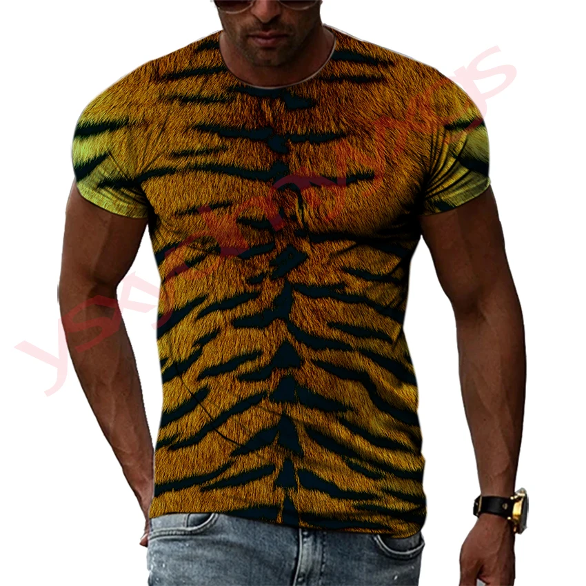 Summer Hip-Hop Style Leopard Tiger Animal Fur Graphic Creative Man T-shirts HD 3D Print Harajuku Round Neck Tee Short Sleeve Top