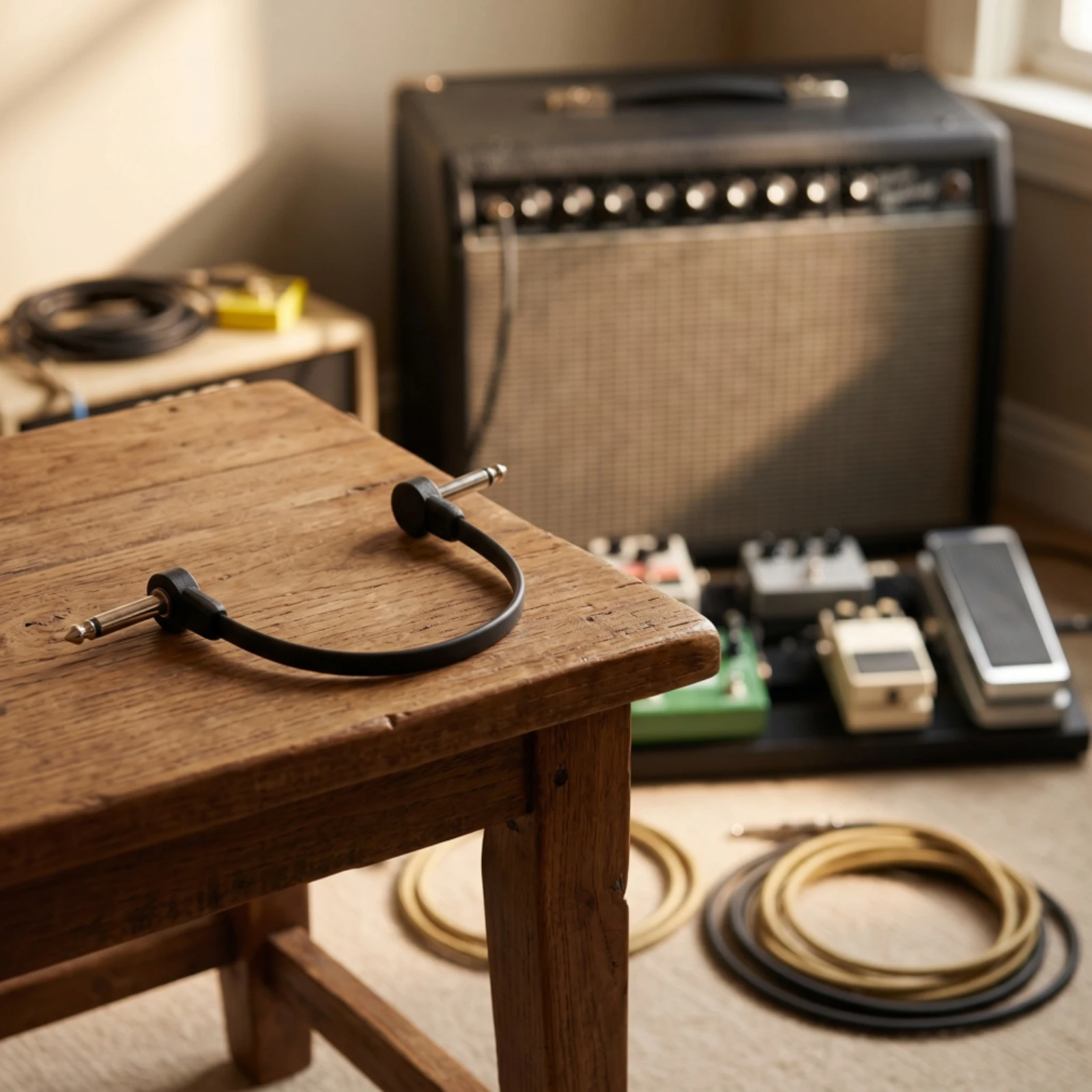 Flat Cable Cable with Angled Plugs Slimline Guitar Pedal Cable Cable Flexible Ribbon for Guitarists, Stage