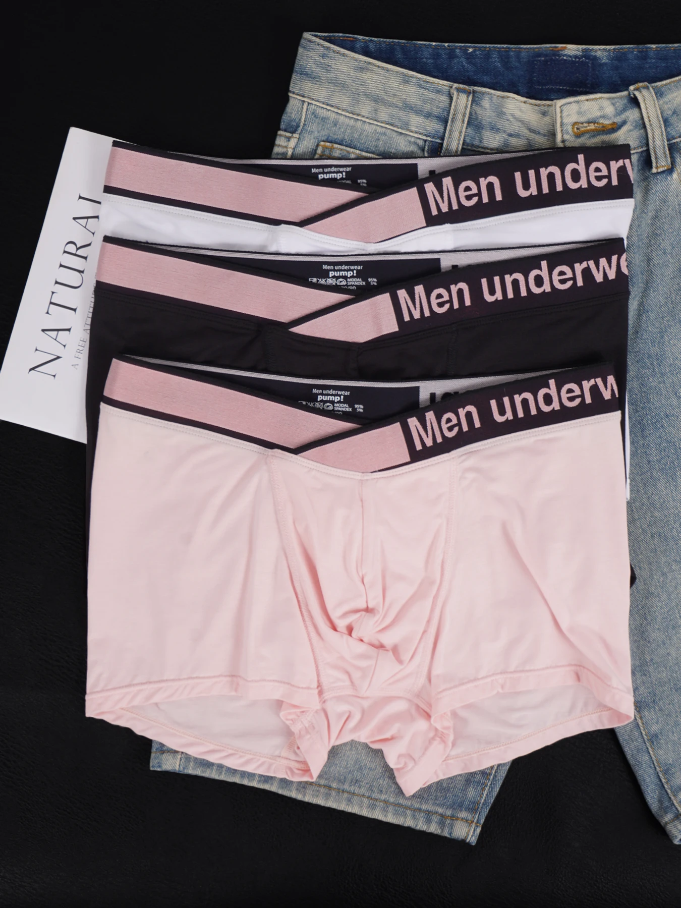 

3 PCS Men's Modal Cooling Boxer Briefs, Colorblock Letter Wide Waistband Convex Pouch Soft Breathable Underwear