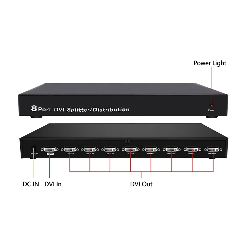 20251080P 1 in 8 Out DVI Splitter 1X8 DVI Distribution Splitter Support 3D Stereoscopic Display
