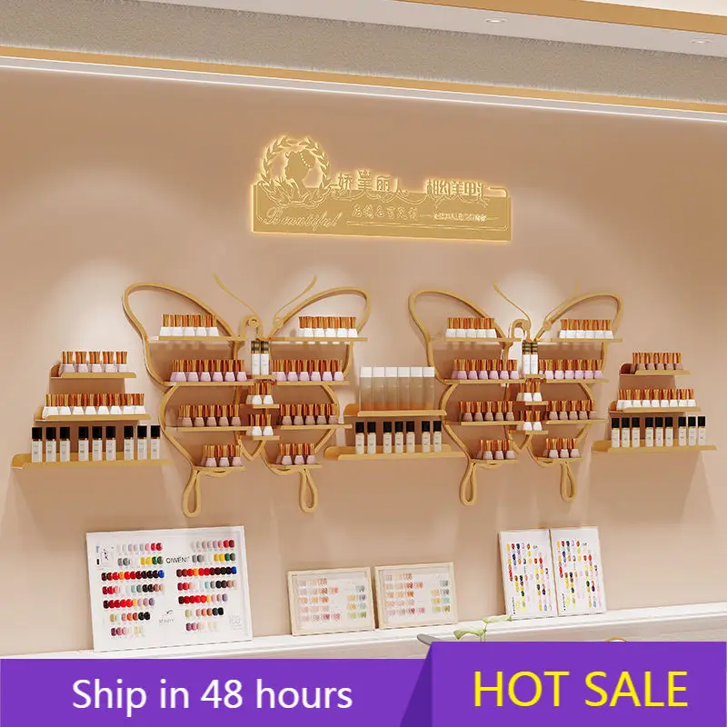 

YTYIN Salon Furniture Wrought Iron Butterfly-shaped Manicure Shelf Wall Hanging Nano Gold Wall Rack Nail Polish Display Stand