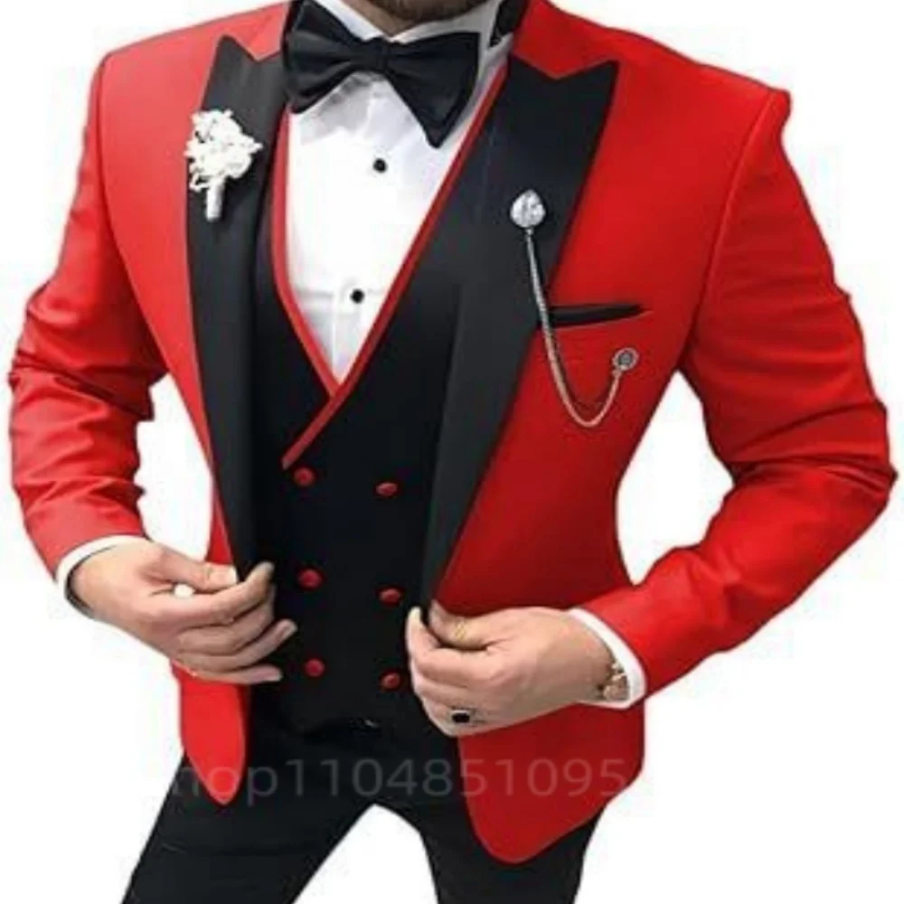 Abiti da sposa da uomo in 3 pezzi con risvolto a punta doppio petto giacca da smoking gilet pantaloni sposo business fashion party set
