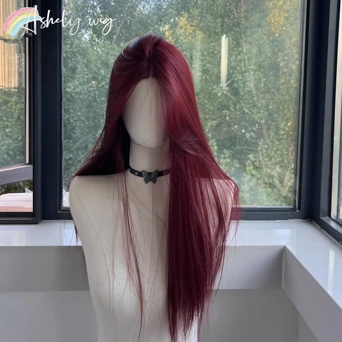 Peluca negra para mujer, diadema de pelo largo y liso, peluca con malla frontal, temperamento de Cosplay para uso diario, pelucas sintéticas negras