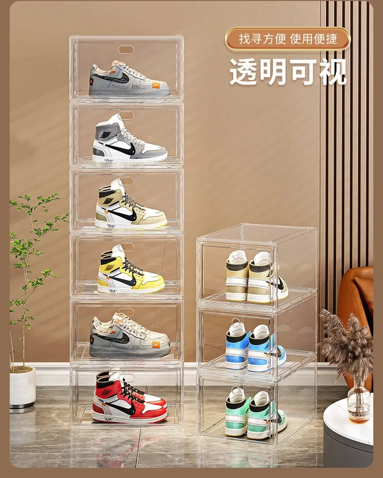 Große AJ Sneaker-Organizer-Box, verdickter, transparenter Schuhbehälter mit Magnetverschluss, stapelbar, mehrschichtige Aufbewahrung – Detail 3