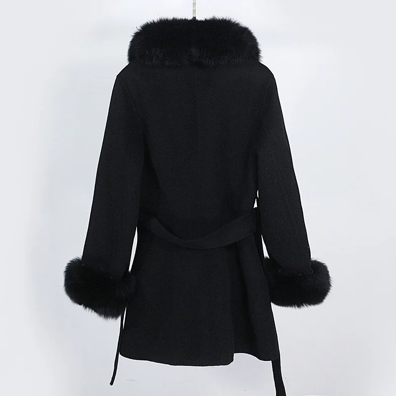 Hot Selling 2023 New Autumn Winter Mid Length Thickened Warm Detachable Fox Fur Collar Wool Coat Slim Fashion Jacket for Women