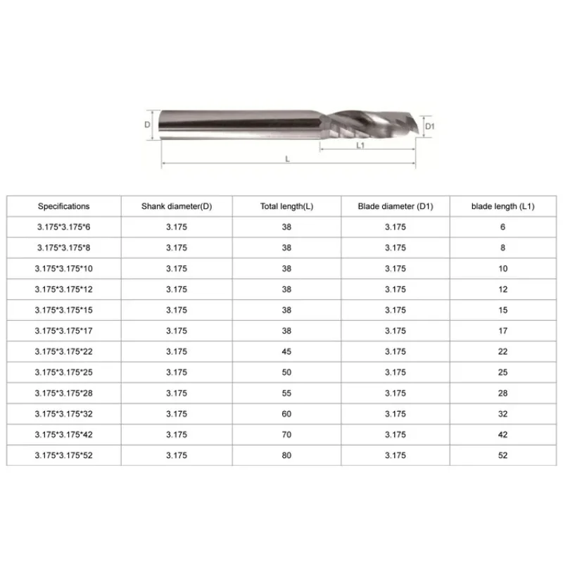 50pieces/Lot 2A Quality Single Flute Spiral Cutter Carbide Router Bit for Acrylic PVC MDF Milling Cutter Wood Working Tools