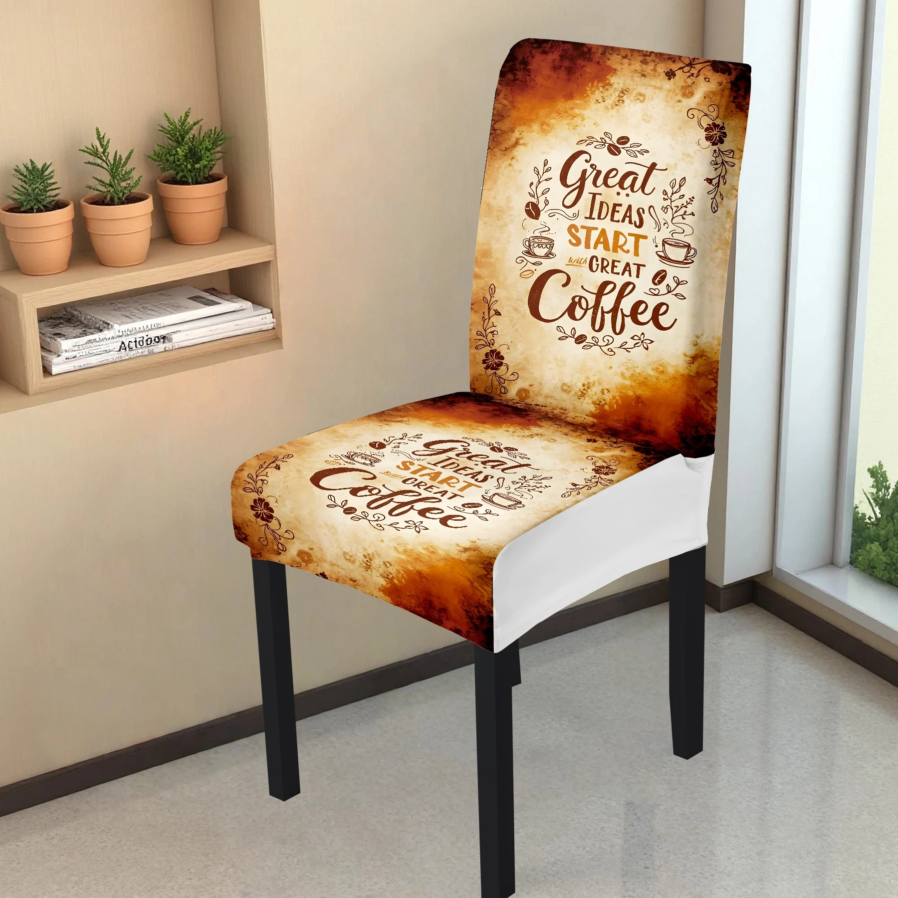 Vintage Coffee Theme Printed Elastic Chair Cover, 2024 New Full - Coverage Stretch Chair Slipcover, Washable