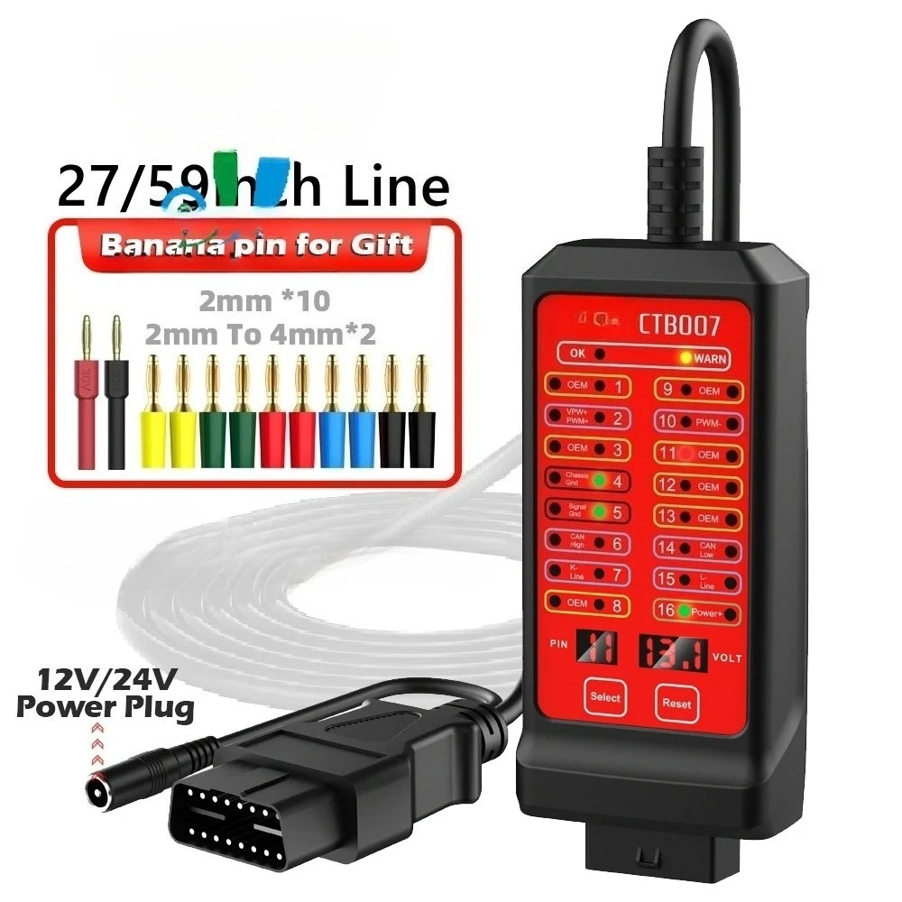 CTB007 CAN Tester Box 12V 24V OBD2 Breakout Box with 27/59in Cable for All Car Automotive Diagnostic Tool