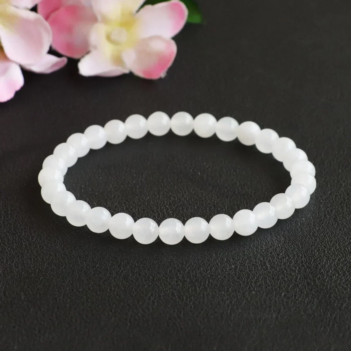 6 8 10 12mm Round Beads Natural White Jade Chalcedony Bracelet,Woman's Jewelry , Representing Purity and Lucky,Gift for Loved