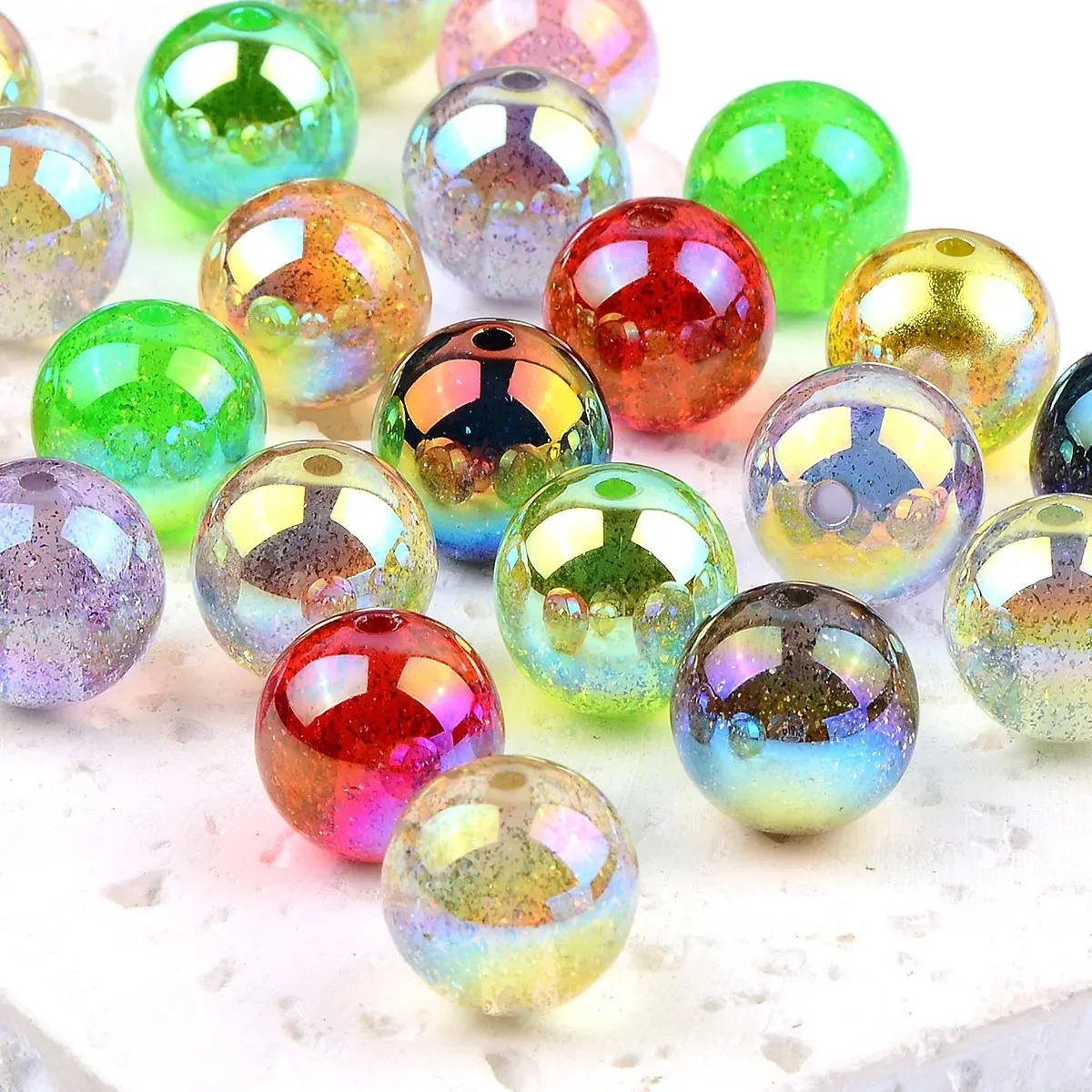 1.6cm 5pcs Random Color Mix Twinkling Translucent Round Acrylic Beads Diy Handmade Necklace Jewelry Accessories Matreial