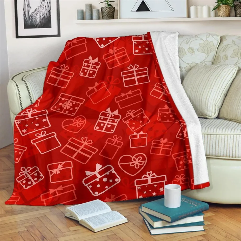 

HX Christmas Blankets Red Gift Box 3D Printed Flannel Throw Blanket For Beds Childs Adults Warm Plush Quilts Dropshipping