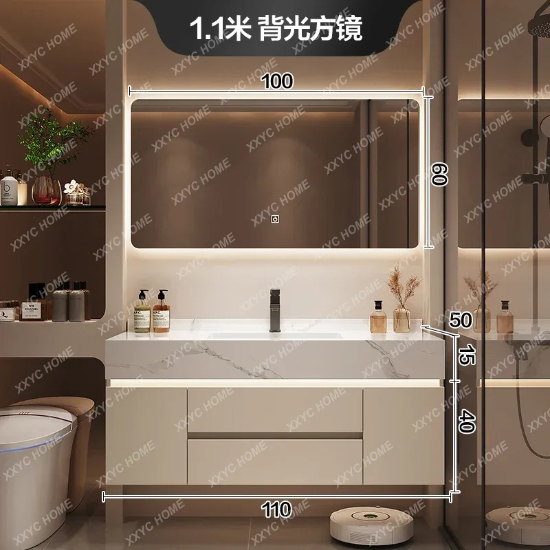 Seamless Integrated Bathroom Furniture Vanity with Slab Stone Basin  Model Modern Design Wall-Mounted Storage Cabinet