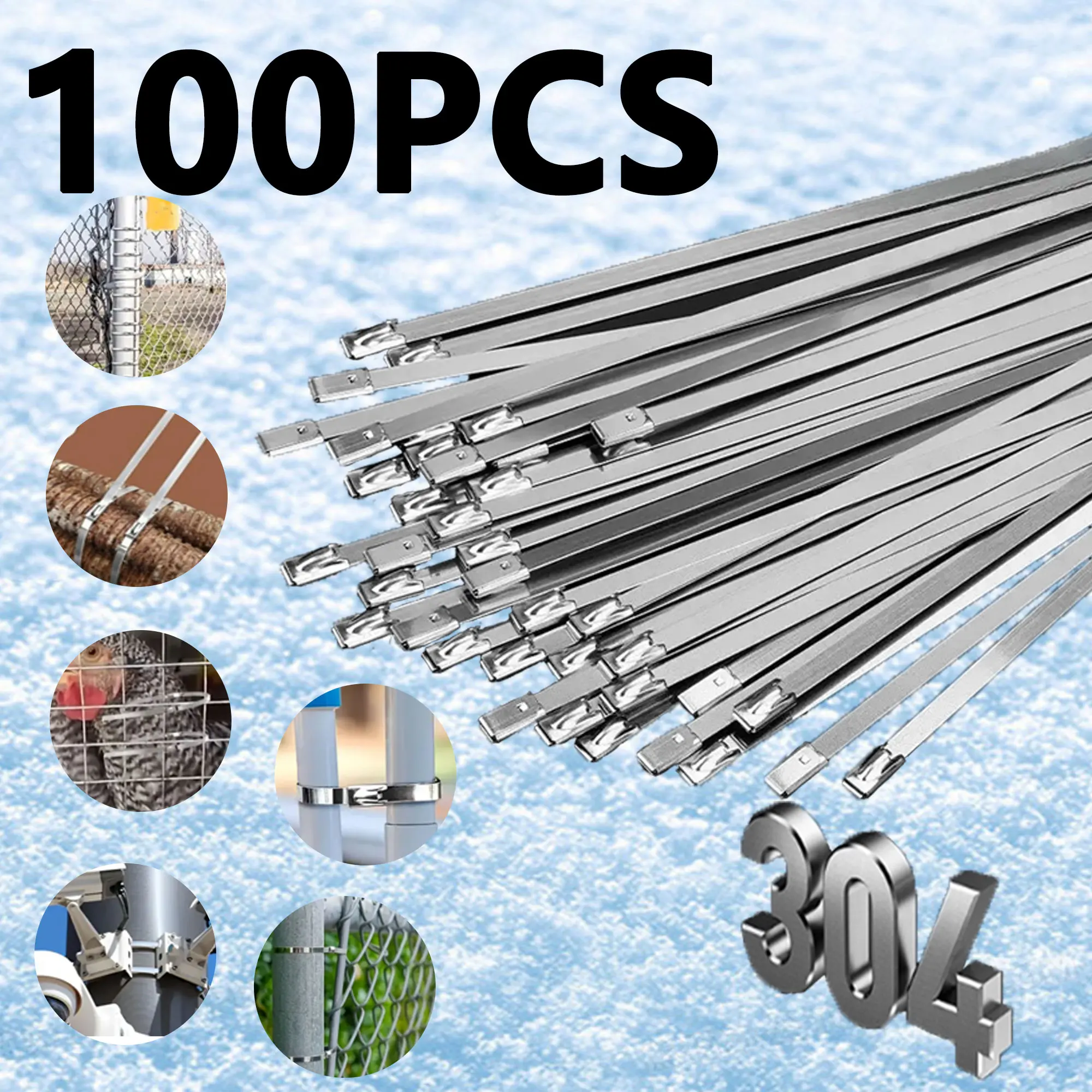100Pcs 304#Stainless Steel Cable Ties 4.6mm Heavy Duty Self-Locking Cable Zip Tie Multi-Purpose Metal Exhaust Wrap Locking Ties