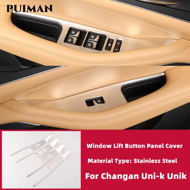 

Window Adjust Button Switch Trim Cover Decoration Car Interior Anti-Dirty Stainless Accessories For Changan Uni-k Unik 2021 2022