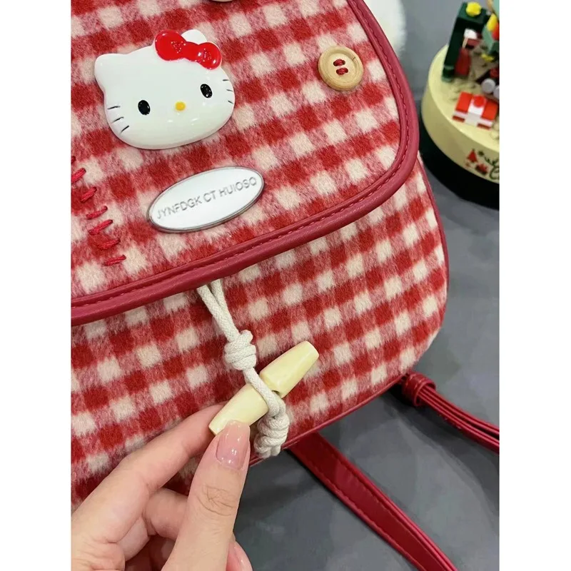 Sanrio Hello Kitty Small Backpack Woman Rucksack Cartoon Casual Shoulder Bag Girl Anime Bookbags Mini Corduroy Multiple Pocket