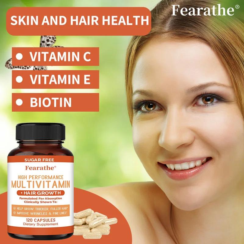 Multivitamin + Hair Growth Capsules, Plus Vitamins A, C, D, E, and B, for Thicker Hair, Skin Care, and Immune Health
