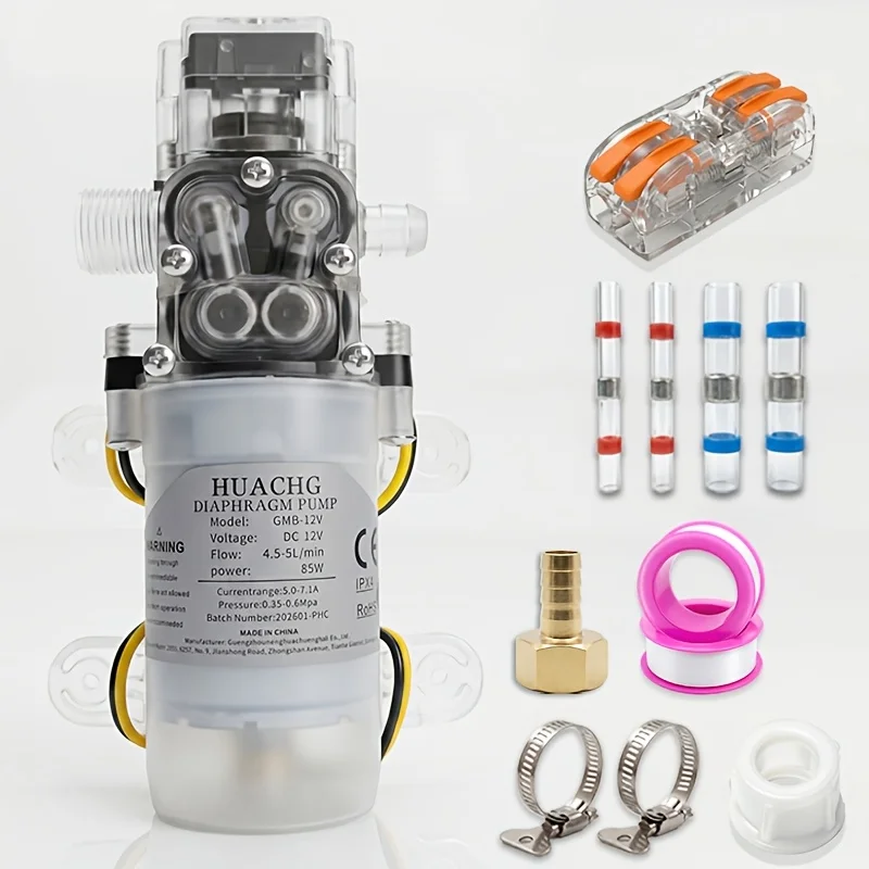 Automatic Pressure Switch DC 12V Portable Self-Priming Diaphragm Water Pump, M18 to G1/2 Brass Fittings 10mm