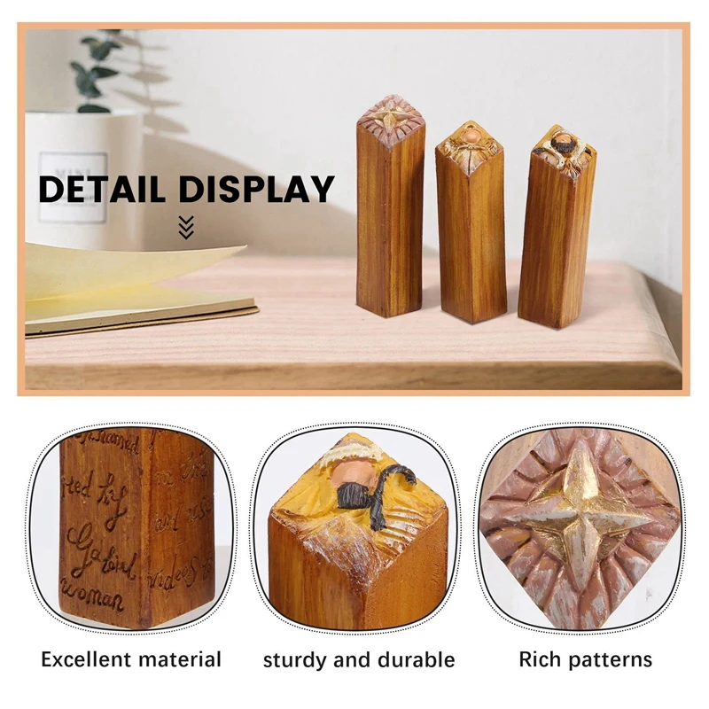 9PCS Heaven Nativity Pillar Statues Set Resin Craft Wood Collectible Figurines For Home Decor Church Remembrance Table