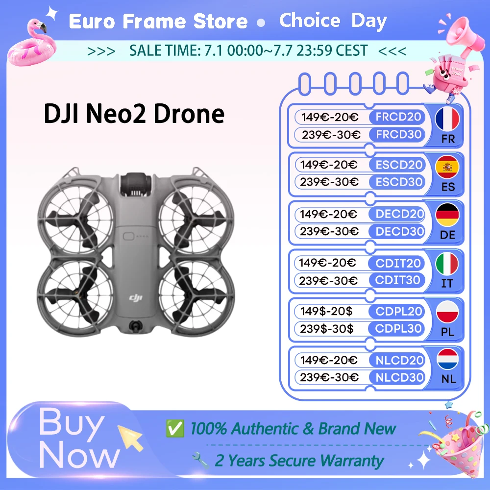 Dron DJI Neo2 z kamerą, stabilizowany wideo 4K, lekki i przenośny (151g), pełna ochrona śmigieł, model nine 2 C0, wysyłka z UE.