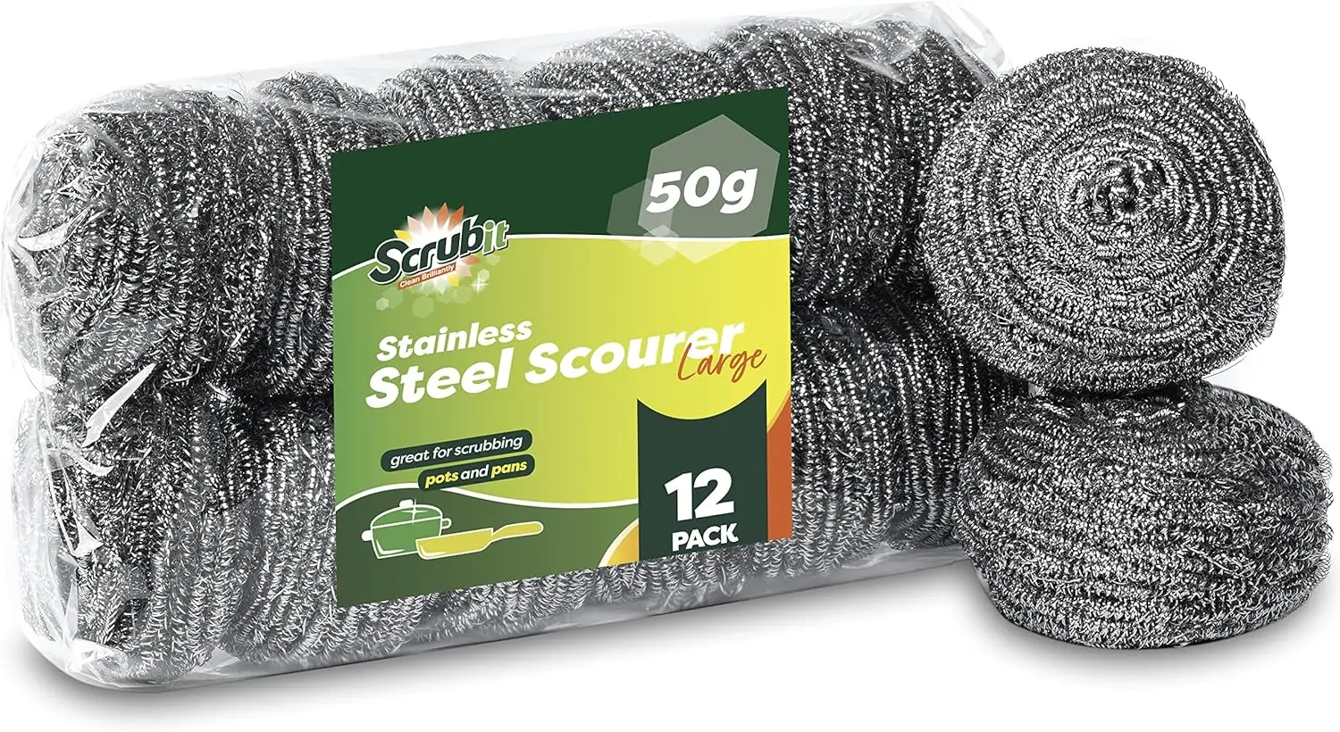 

12 Pack Large Stainless Steel Scourers Heavy Duty Scrub Pads for Dishes Pots Pans Ovens