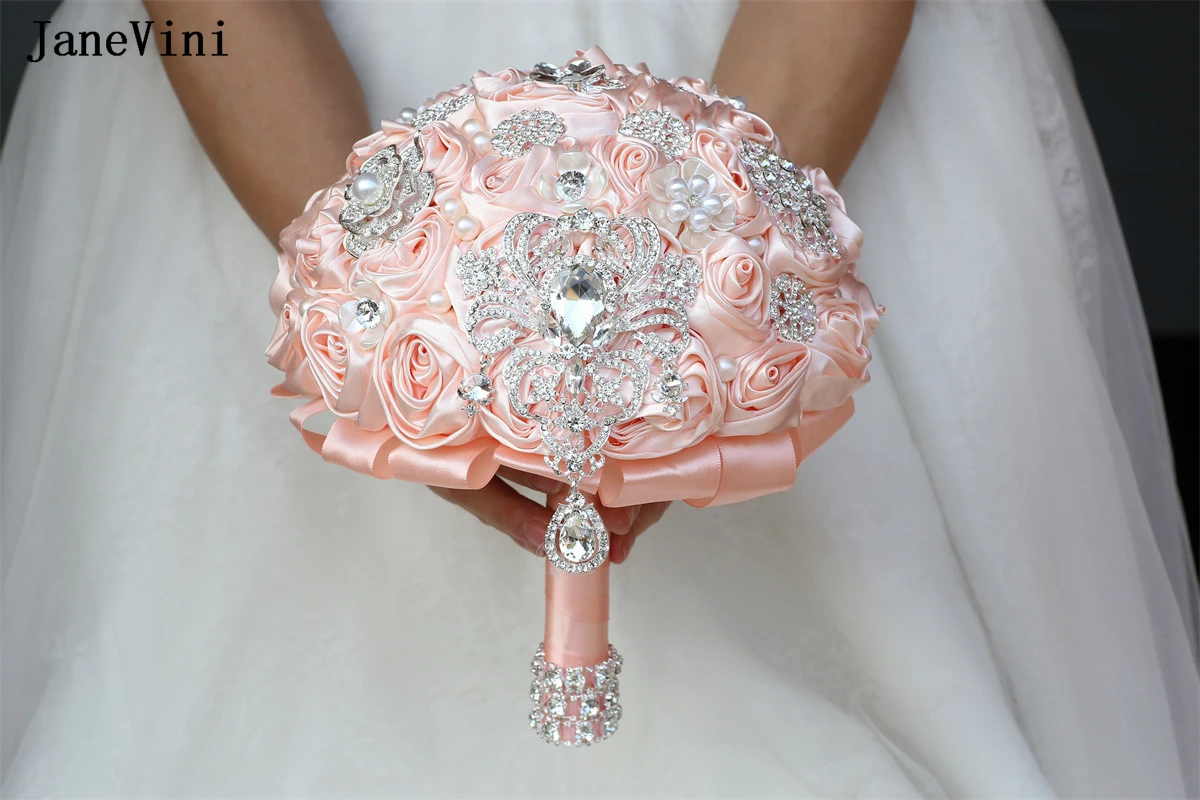 JaneVini-Broche de Luxe en Clip pour Patients, Bouquets de Fleurs en Satin Rose Clair, Fait à la Main, Accessoires de Mariage