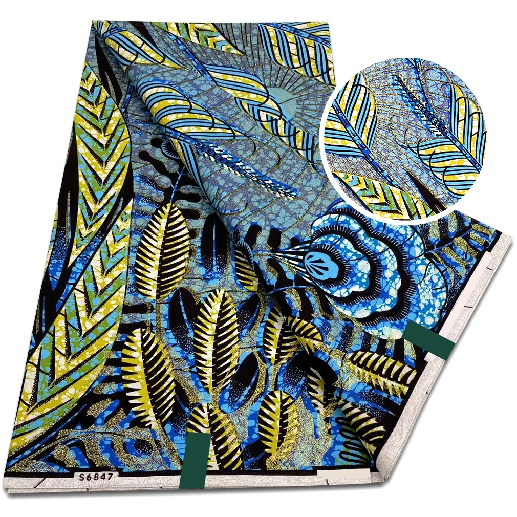 New Design African Flash Gold Print Fabric Soft Ankara Wax Fabric 6 yards Real African Golden Fabric 2025 Grand Super Batik